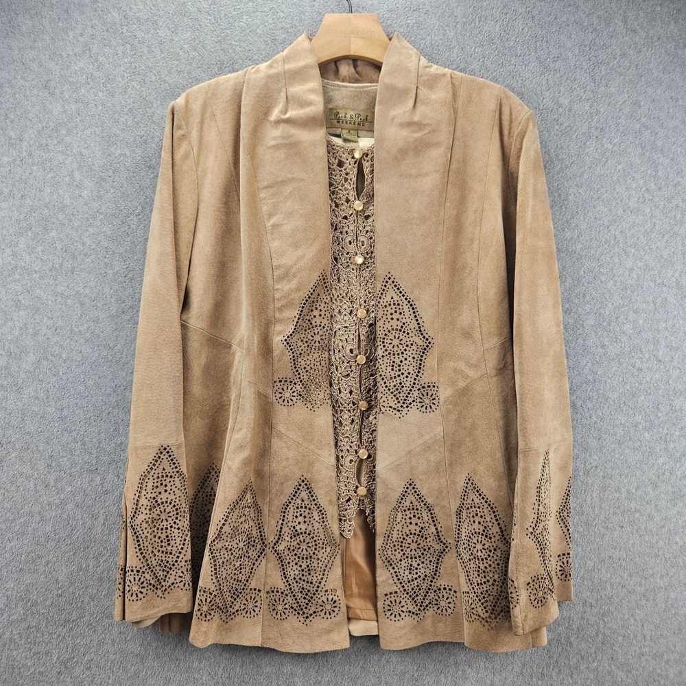 MARGARET GODFREY PECK & PECK Jacket Tank Top Set Women 6 S Tan Suede Crochet